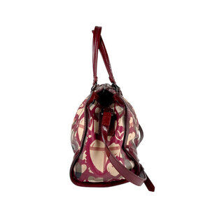 Burberry handbag canvas enamel bag shoulder wine red coated